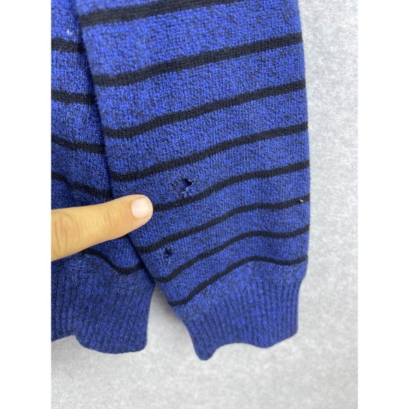 American Eagle Sweater Men's L Blue Striped Long Sleeve High Neck Button HOLE - Picture 4 of 10